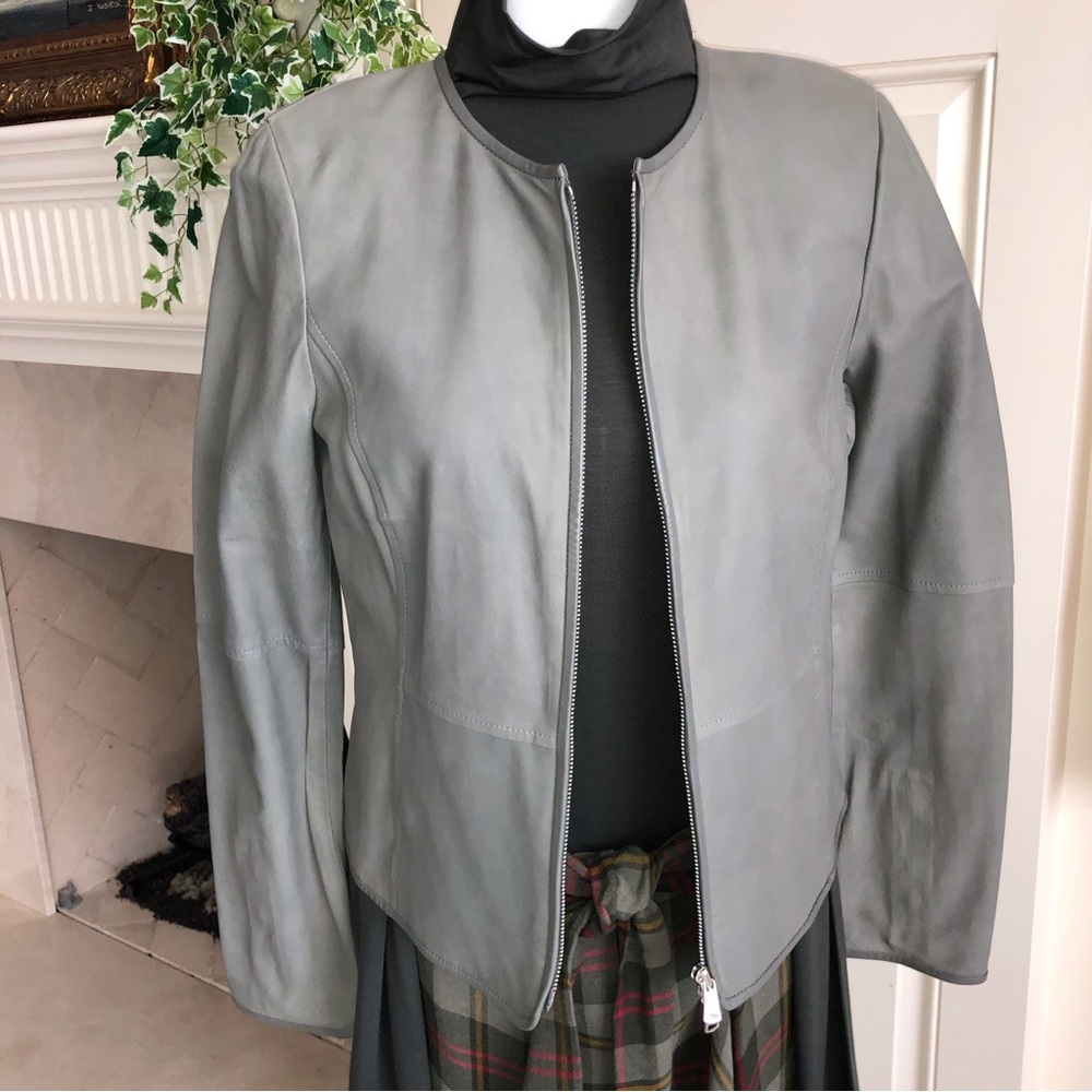 Worth Green Light Weight Leather Zip Jacket New Size 10